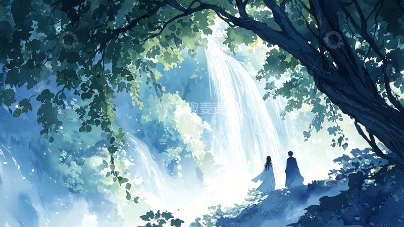 高清大图下载【趣麦麦图】瀑布下的浪漫邂逅
