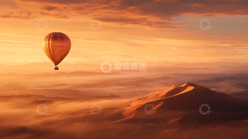 高清大图下载【趣麦麦图】沙漠热气球日落风景