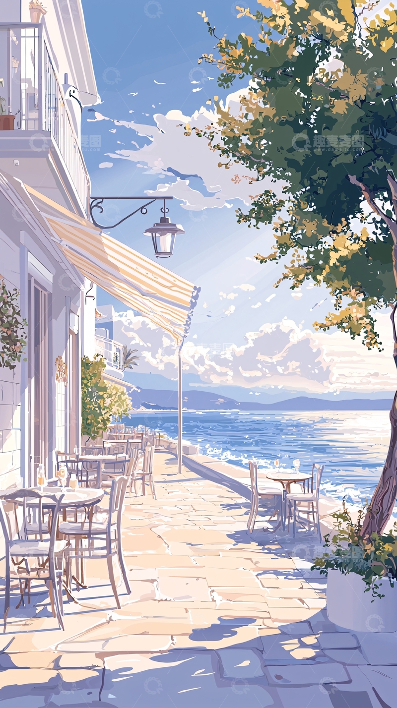 高清大图下载【趣麦麦图】海边咖啡馆的午后时光