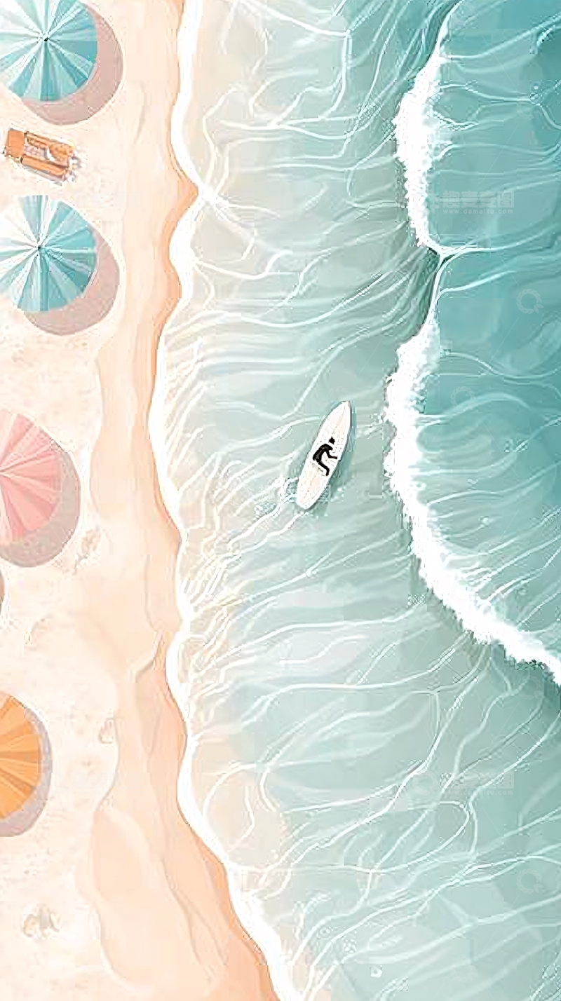 高清大图下载【趣麦麦图】海滩冲浪俯视图