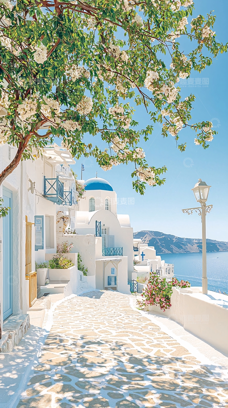 高清大图下载【趣麦麦图】希腊圣托里尼小镇风光