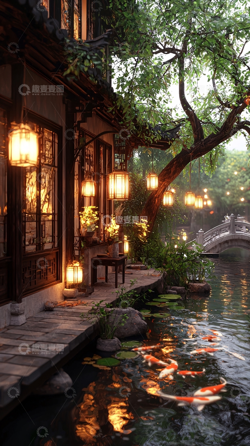 高清大图下载【趣麦麦图】江南水乡夜景