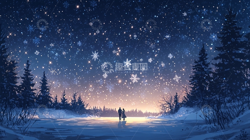 高清大图下载【趣麦麦图】冬夜湖畔浪漫约会