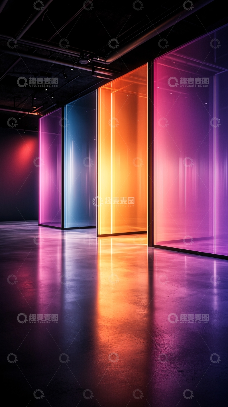 高清大图下载【趣麦麦图】色彩渐变玻璃门廊