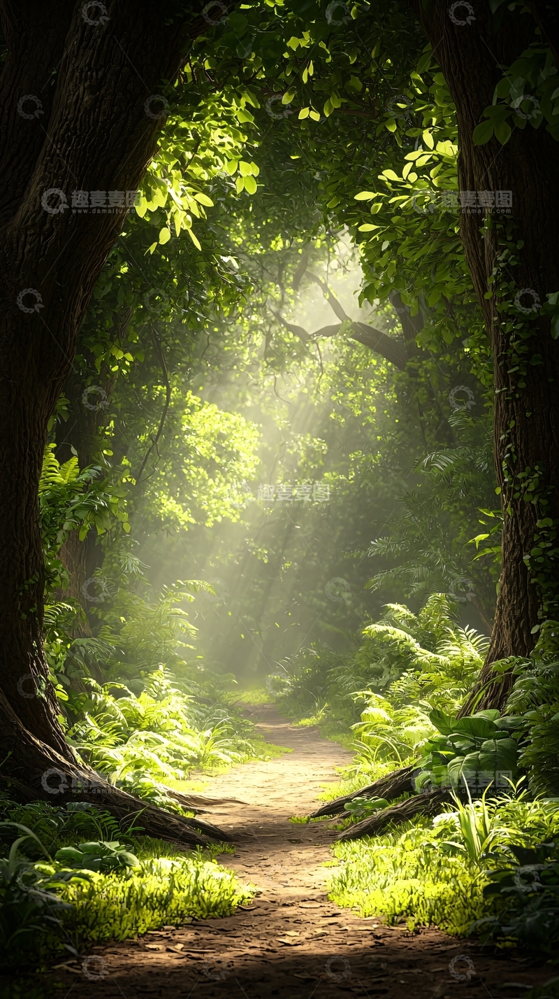 高清大图下载【趣麦麦图】森林小径阳光穿透