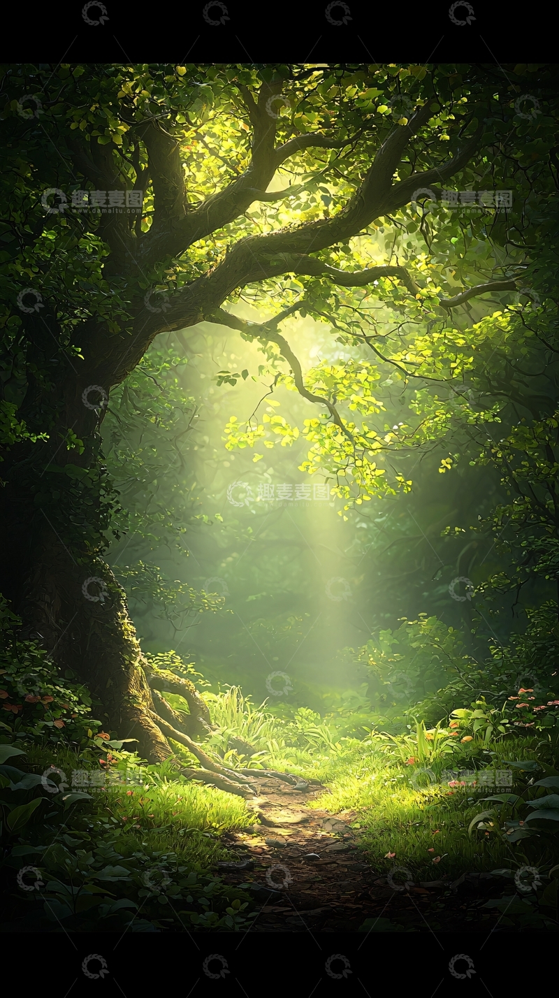 高清大图下载【趣麦麦图】森林中的阳光小径