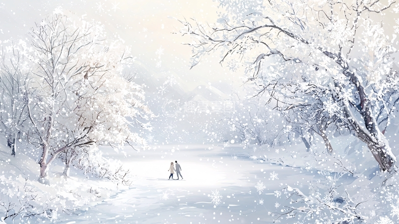 高清大图下载【趣麦麦图】雪景中漫步的情侣