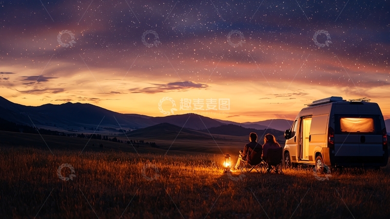 高清大图下载【趣麦麦图】露营野餐星空下的宁静时刻