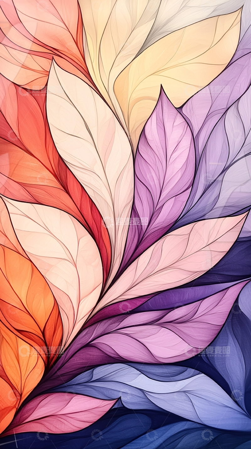 高清大图下载【趣麦麦图】抽象色彩叶子图案背景