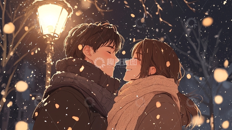 高清大图下载【趣麦麦图】冬夜情侣温馨场景