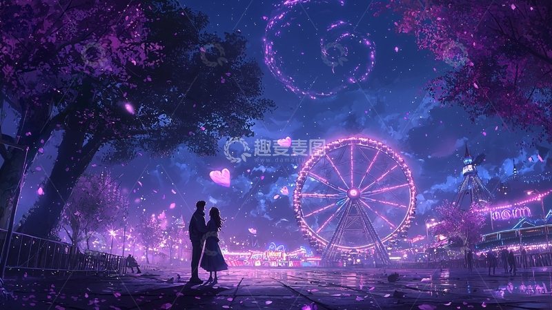 高清大图下载【趣麦麦图】梦幻夜景下的浪漫约会