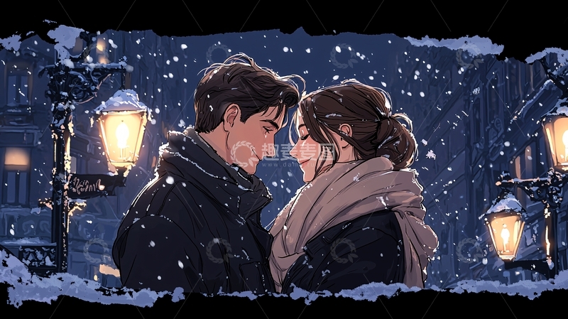 高清大图下载【趣麦麦图】雪夜浪漫情侣