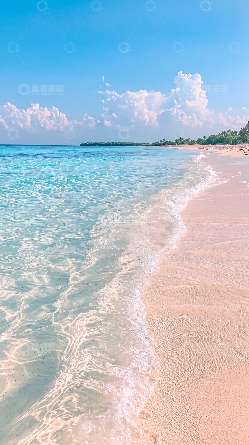 高清大图下载【趣麦麦图】粉色沙滩与清澈海水