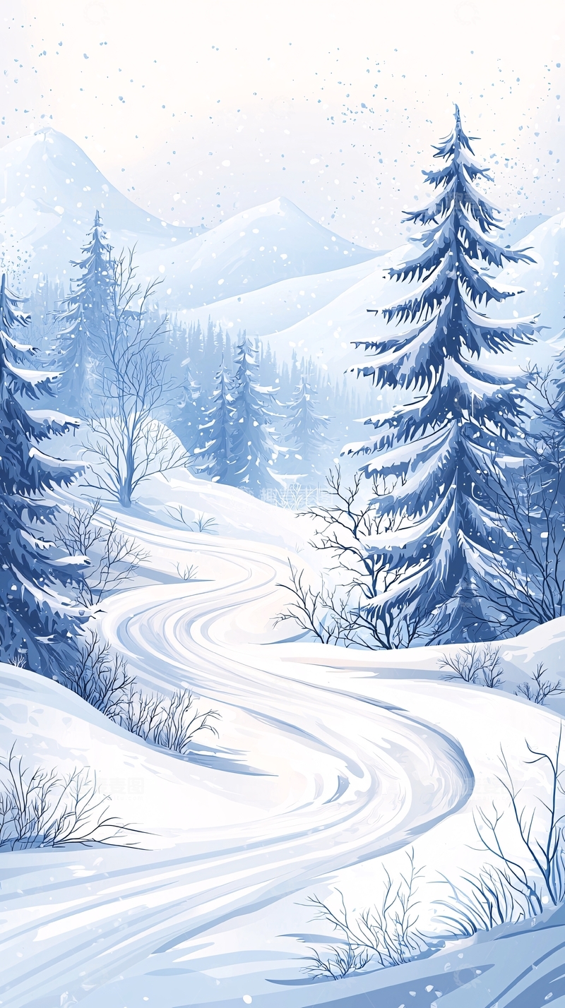 高清大图下载【趣麦麦图】冬日雪景山路风景图