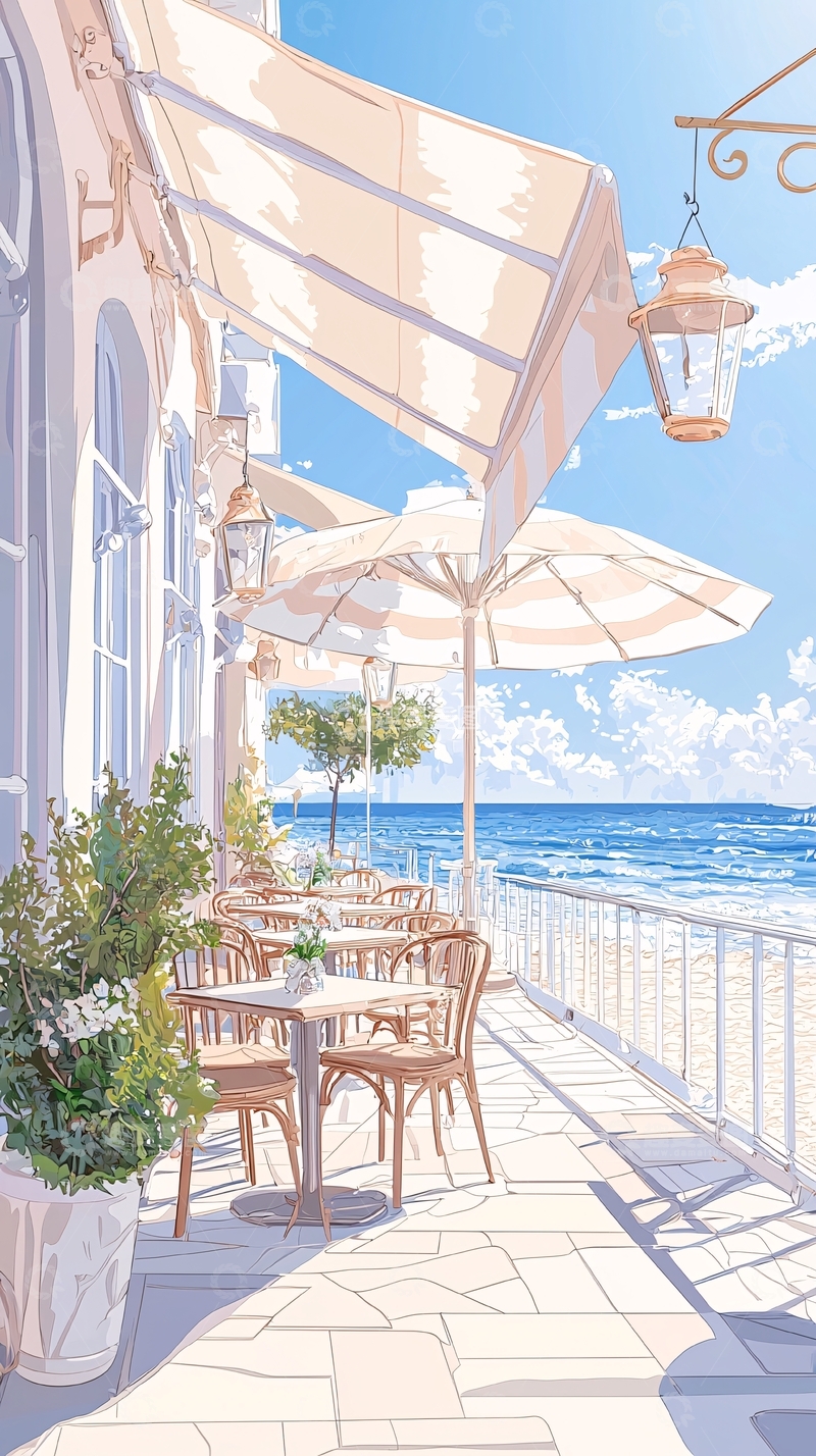 高清大图下载【趣麦麦图】海边咖啡馆的午后时光