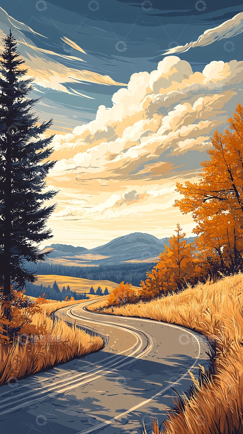 高清大图下载【趣麦麦图】秋日山间蜿蜒小路