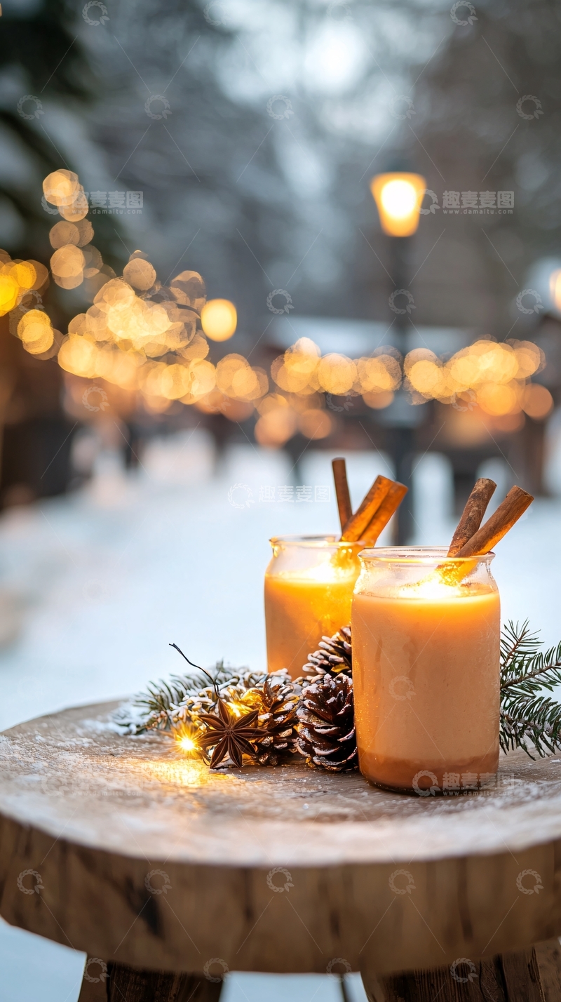 高清大图下载【趣麦麦图】冬日暖饮与雪景