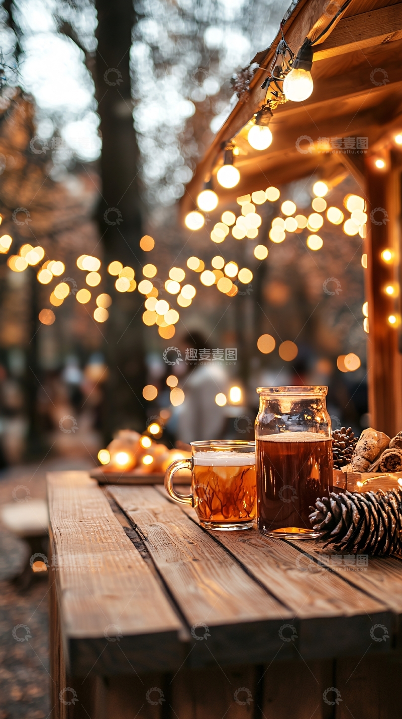 高清大图下载【趣麦麦图】温暖冬日市集饮品与灯光
