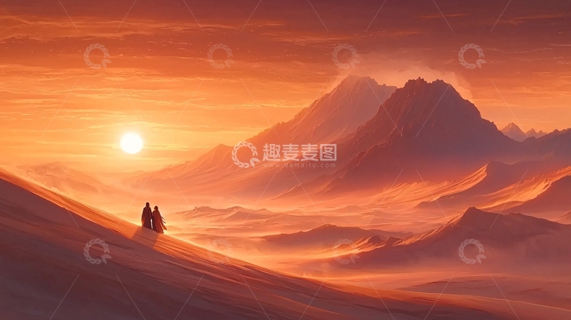 高清大图下载【趣麦麦图】沙漠日落徒步探险