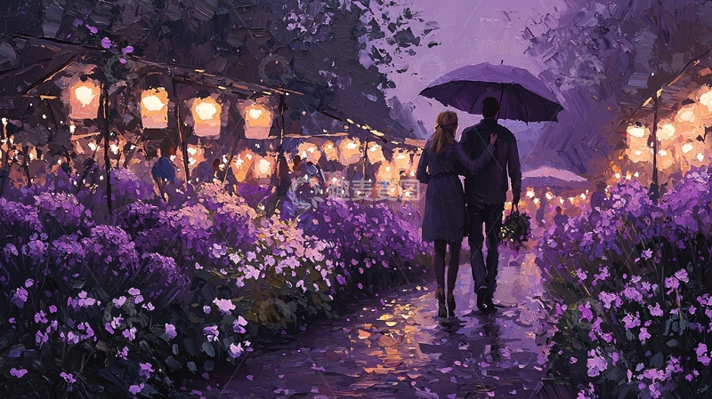 高清大图下载【趣麦麦图】雨中花海情侣漫步