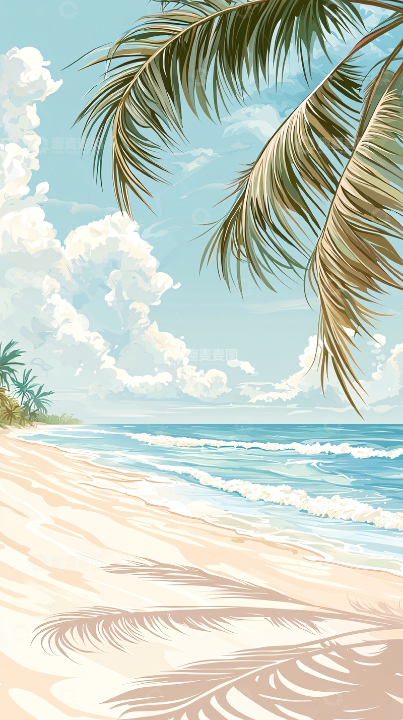 高清大图下载【趣麦麦图】热带海滩椰树沙滩风景