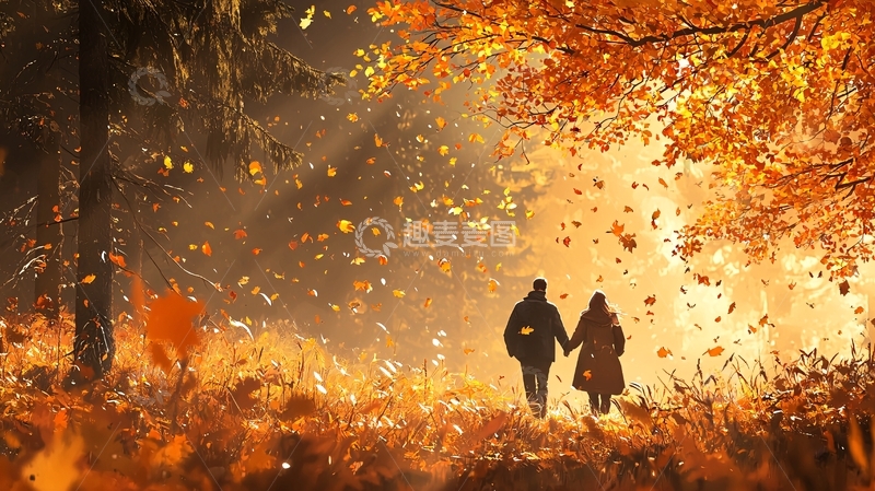 高清大图下载【趣麦麦图】秋日森林中的浪漫散步