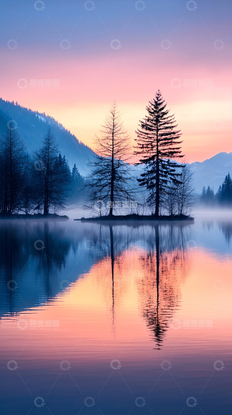 高清大图下载【趣麦麦图】晨雾中的静谧湖景