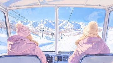 缆车上欣赏雪山美景