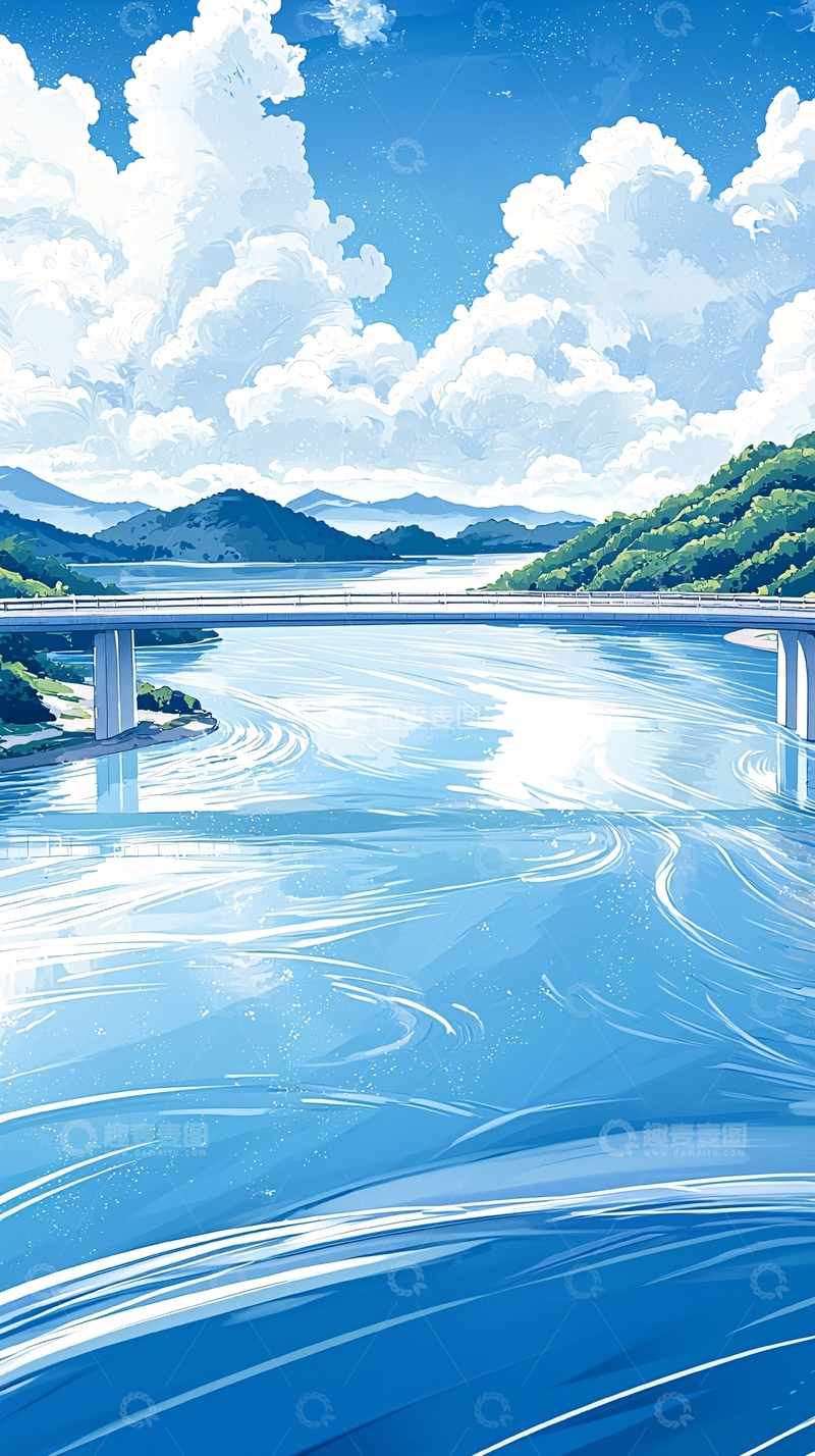 高清大图下载【趣麦麦图】蓝色河流上的桥梁风景