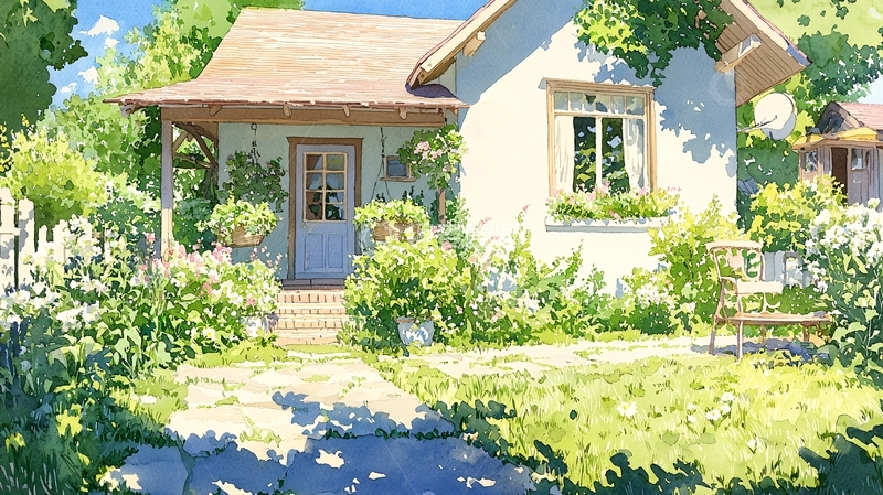 高清大图下载【趣麦麦图】夏日乡村小屋花园风景