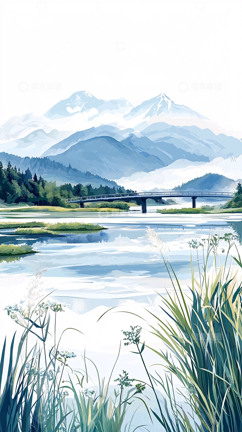 高清大图下载【趣麦麦图】雪山下的宁静湖景