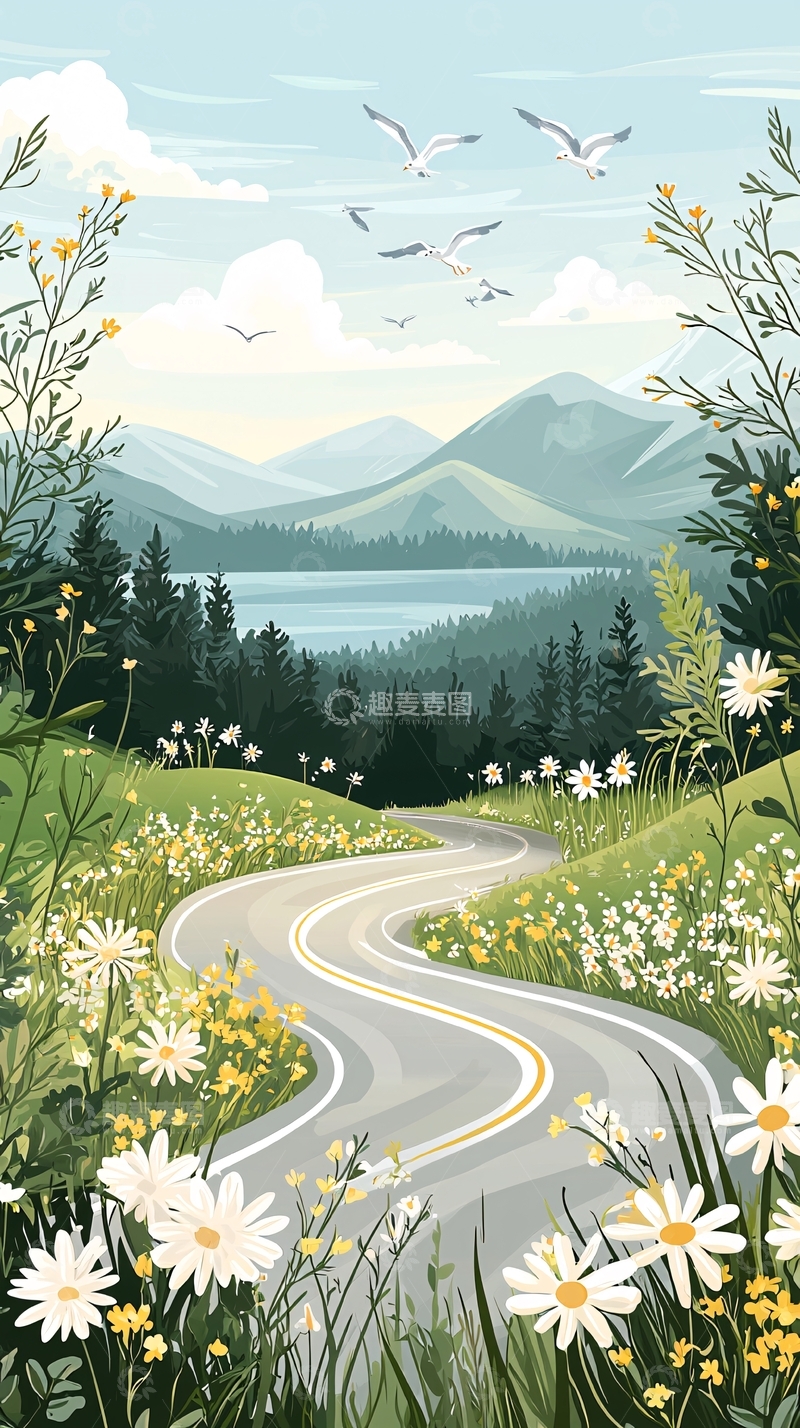 高清大图下载【趣麦麦图】山间小路与野花盛开