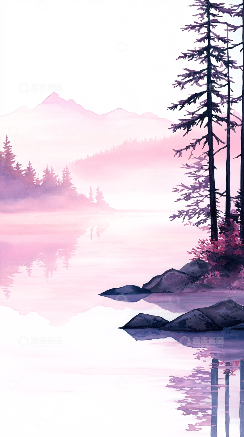 高清大图下载【趣麦麦图】晨雾中的湖畔风景