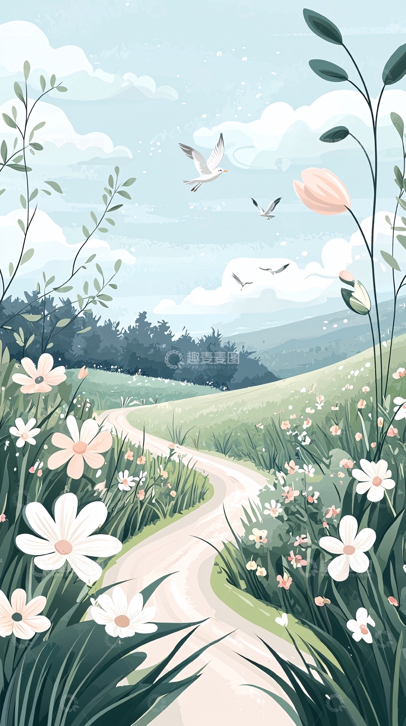 高清大图下载【趣麦麦图】春日田园小径风景图