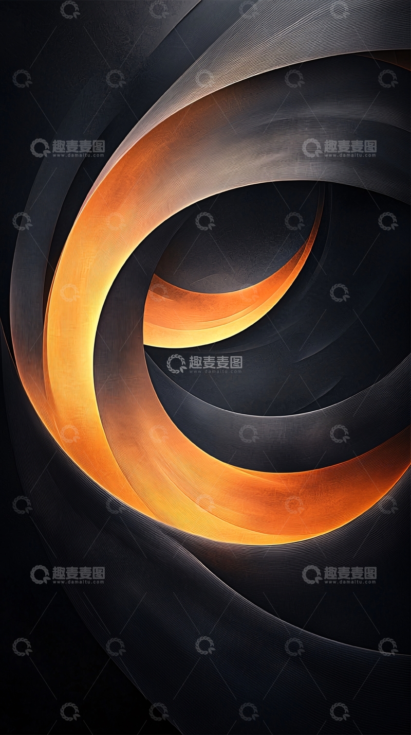 高清大图下载【趣麦麦图】橙色螺旋光影抽象艺术背景