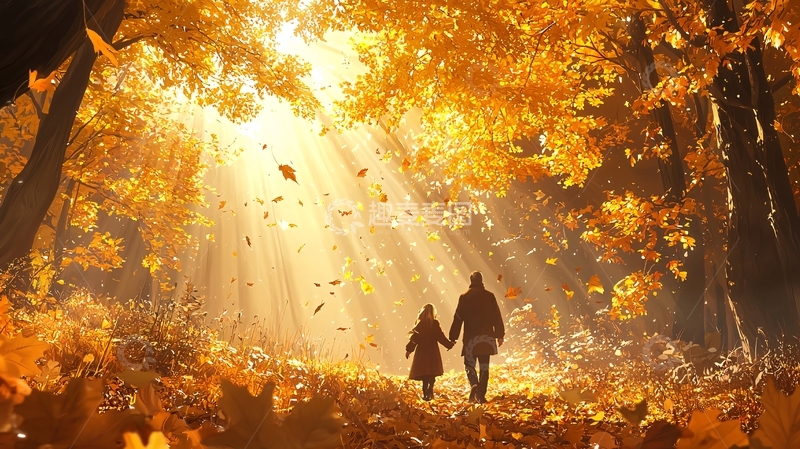 高清大图下载【趣麦麦图】秋日森林中的浪漫散步