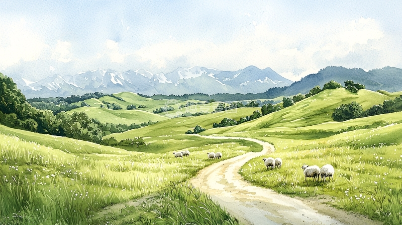 高清大图下载【趣麦麦图】山间羊群的田园风光