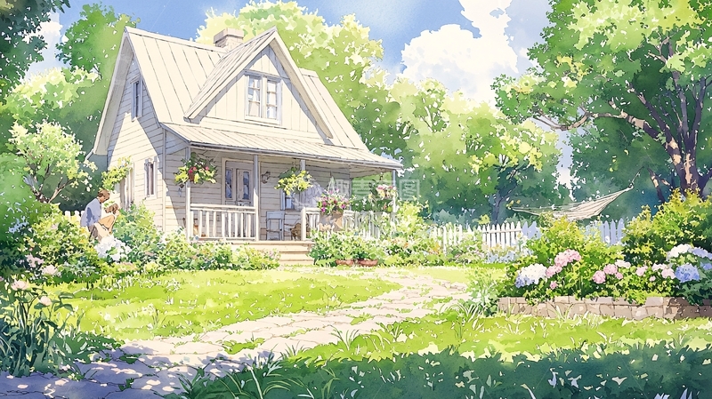 高清大图下载【趣麦麦图】乡村小屋与花园