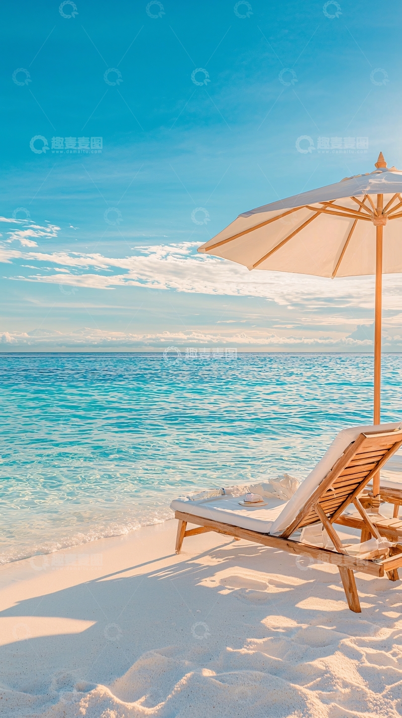 高清大图下载【趣麦麦图】海滩躺椅与海景