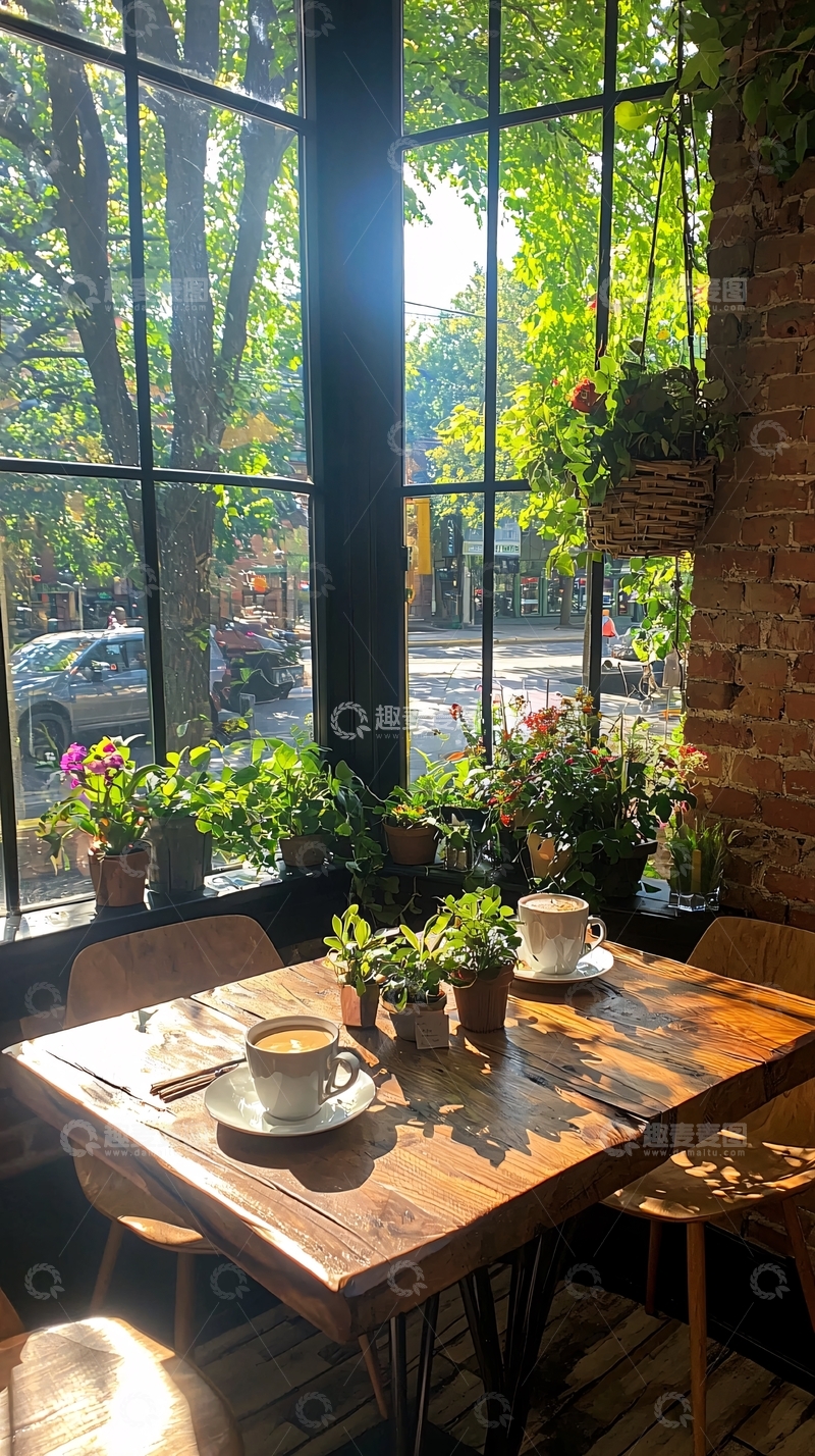 高清大图下载【趣麦麦图】阳光洒满咖啡馆的温馨早晨