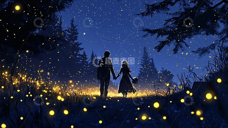 高清大图下载【趣麦麦图】萤火虫下的浪漫夜晚