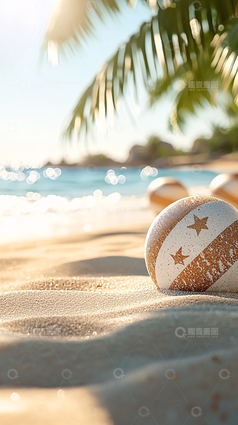 高清大图下载【趣麦麦图】海滩上的沙滩球