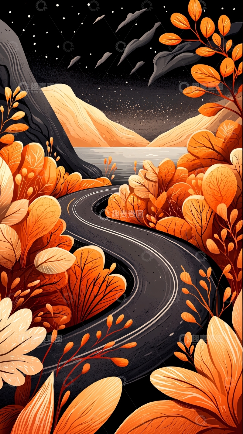 高清大图下载【趣麦麦图】秋夜山间蜿蜒小路