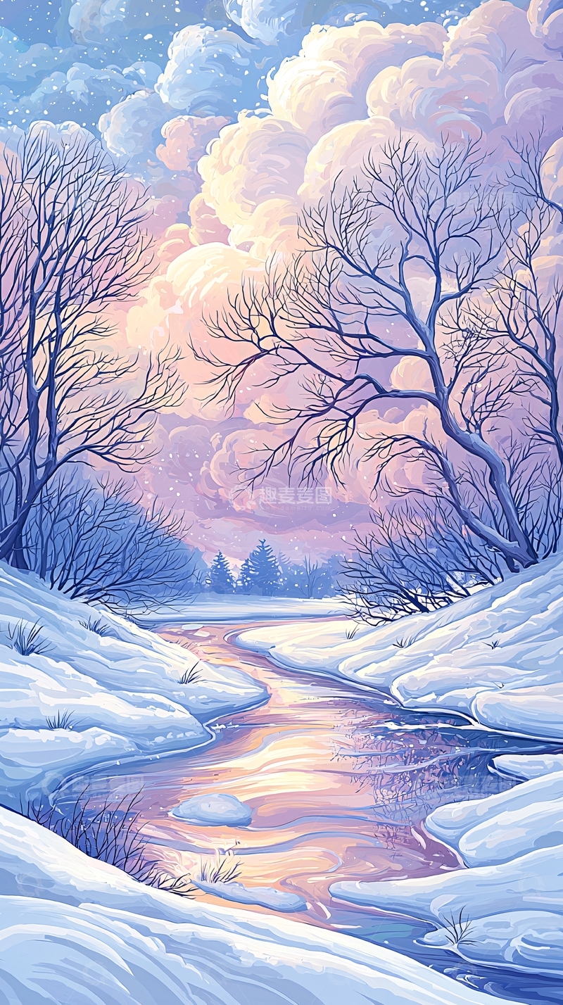高清大图下载【趣麦麦图】冬日雪景河流风景