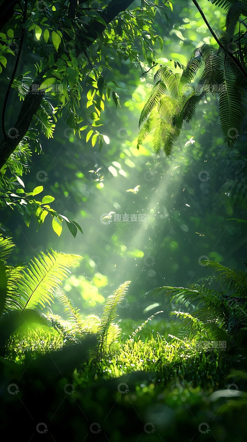 高清大图下载【趣麦麦图】阳光穿透森林树叶
