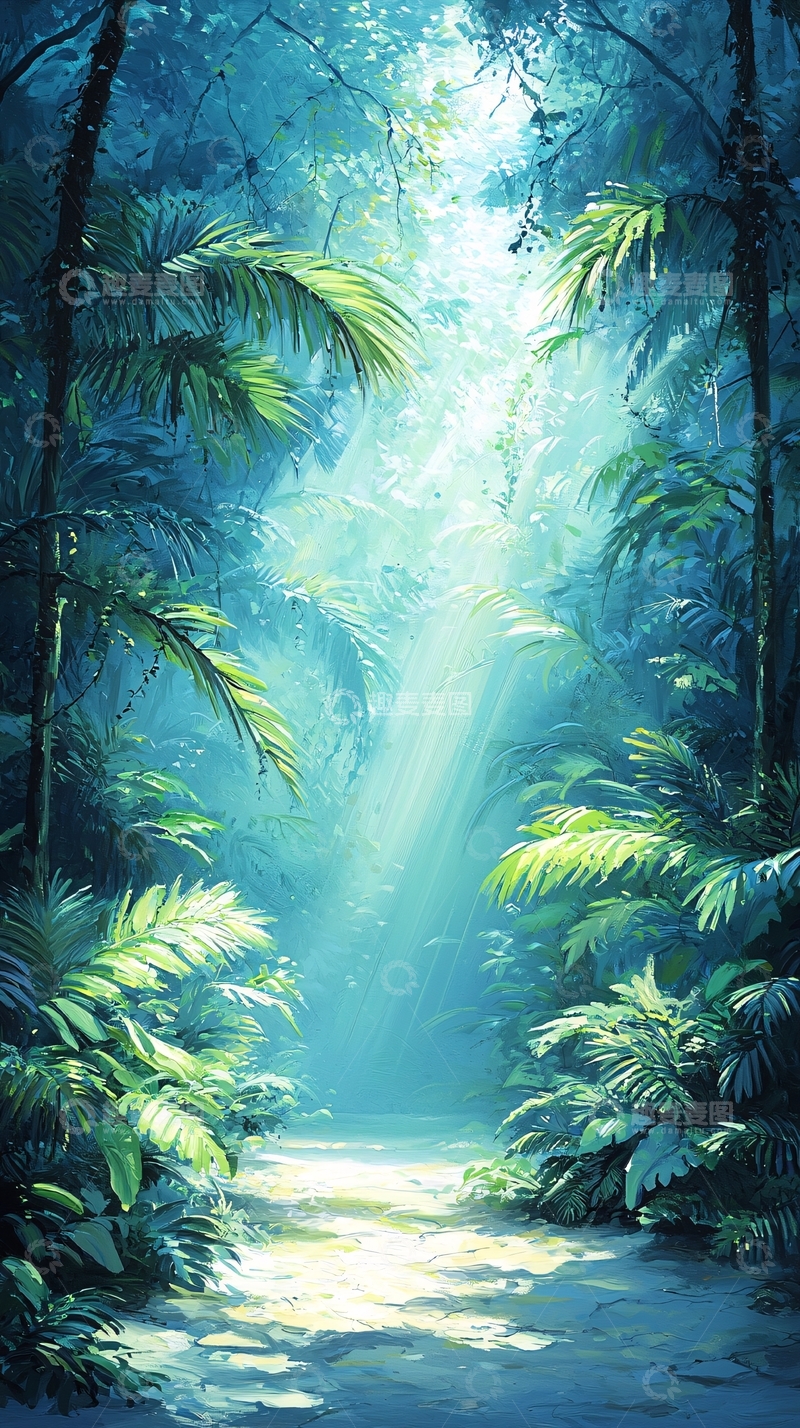 高清大图下载【趣麦麦图】神秘丛林中的光束