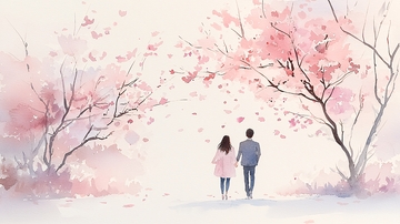 樱花树下牵手漫步