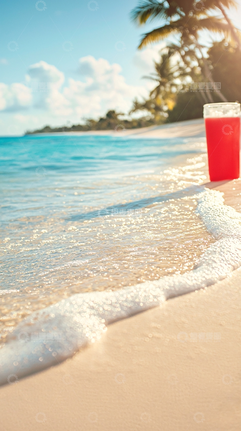 高清大图下载【趣麦麦图】海滩上的红色饮料