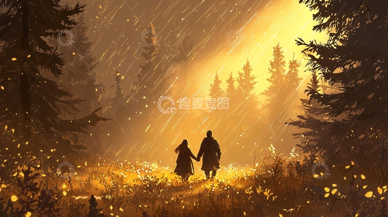 高清大图下载【趣麦麦图】秋夜森林中的浪漫徒步