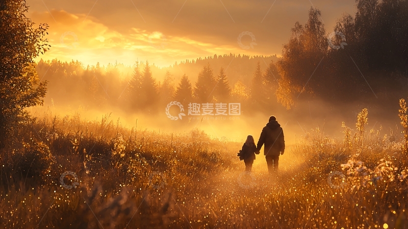 高清大图下载【趣麦麦图】夕阳下的森林漫步